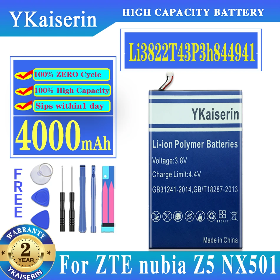 

YKaiserin Li3822T43P3h844941 4000mah New Battery For ZTE Nubia Z5 NX501 / Z5S NX503A / Z5 Mini NX402A Replacement Battery