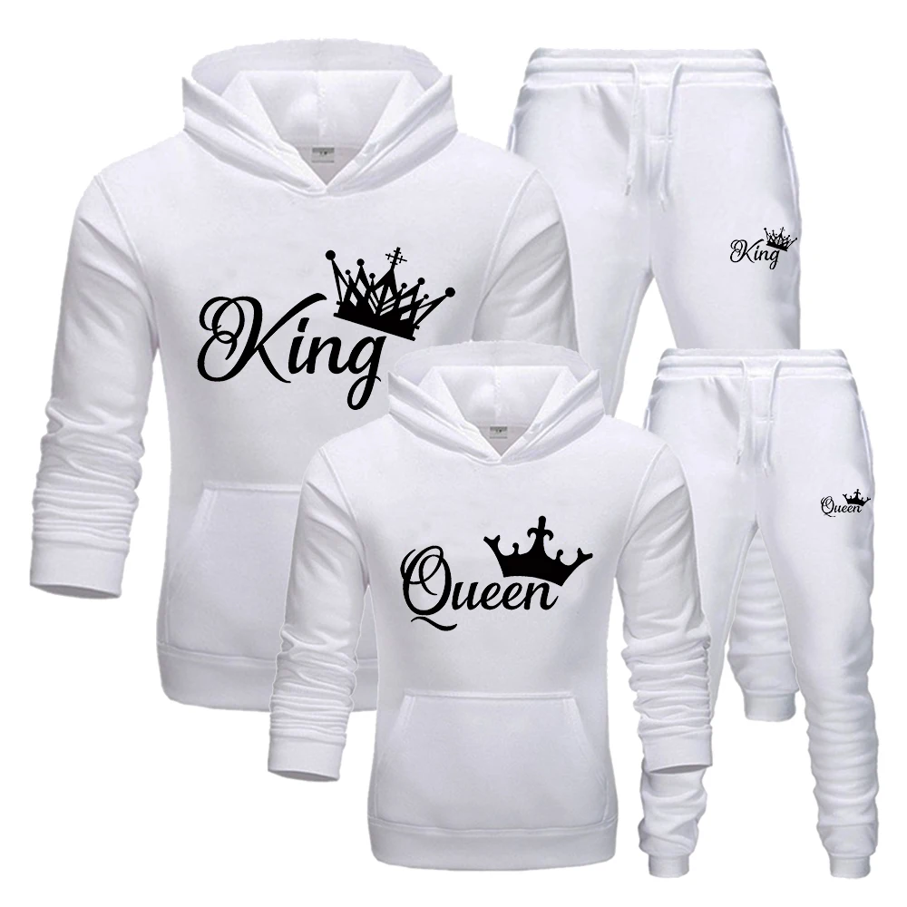 2022 Fashion Spring Autumn Sweatsuits for Men Women Sportwear Set King or Queen Printed Couple Suits 2PCS Hoodie and Pants S-4XL images - 6