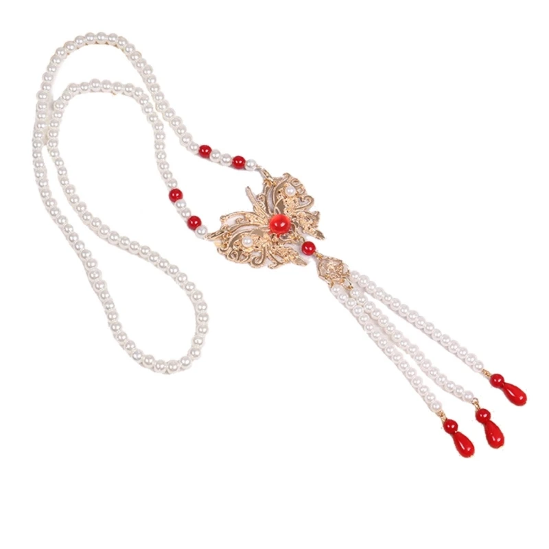 

E0BF Elegant Long Tassels Collar Necklace Vintage Butterfly Wreaths Pendant Necklace