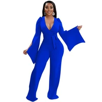 chic sexy ruched jumpsuit women deep v strap solid bodysuit stretch pants african clothes fashion club spring autumn 2022 new