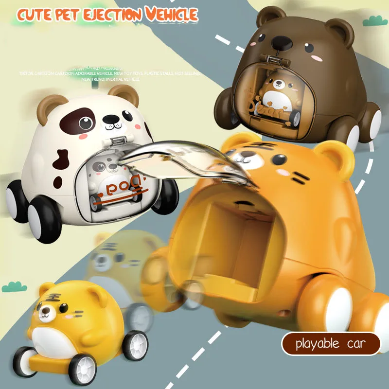 

Montessori Children Friction Powered Dinosaur toys Vehicles Press Inertia Truck Cars Toys Cartoon Animal Model Catapult Car