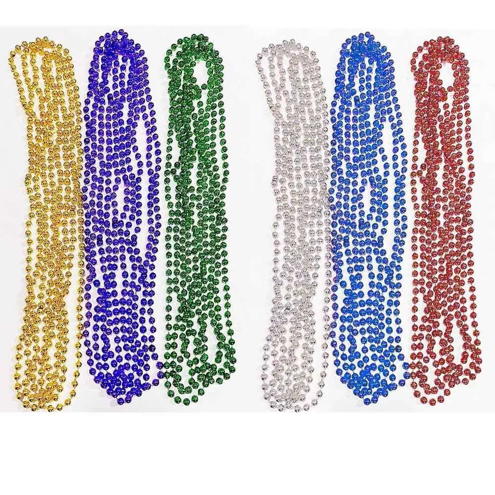 

12 pcs Mardi Gras Beads Round Metallic Colors, St. Patrick's Day Beaded Necklace Costume Necklace Accessory For Events And Party