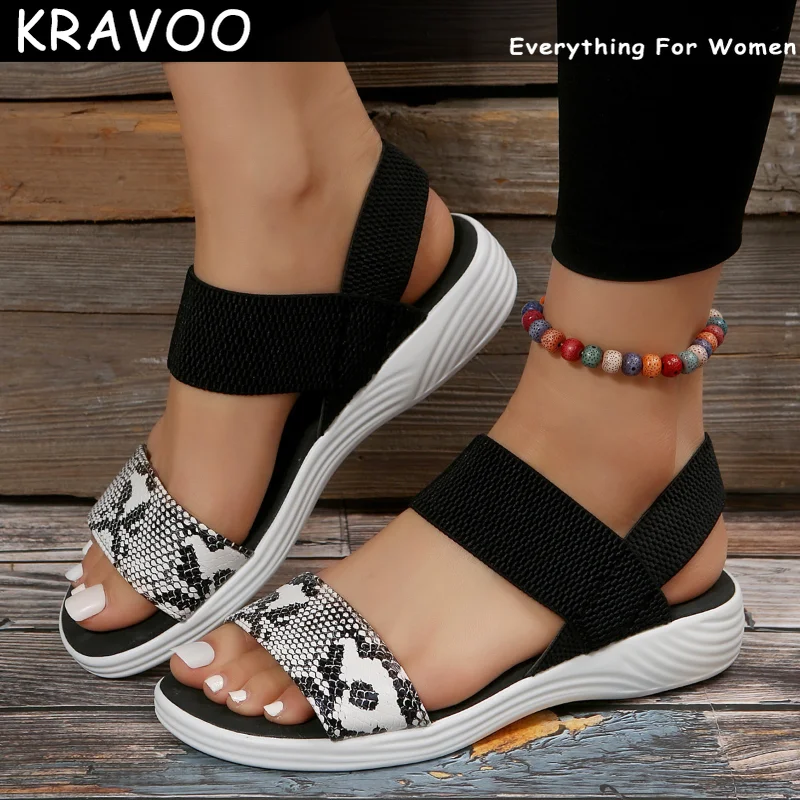 

KRAVOO Shoes for Women Peep Toe Serpentine Elastic Band Platform Casual Sandals Plus Size Female Slippers Beach Sandal Summer