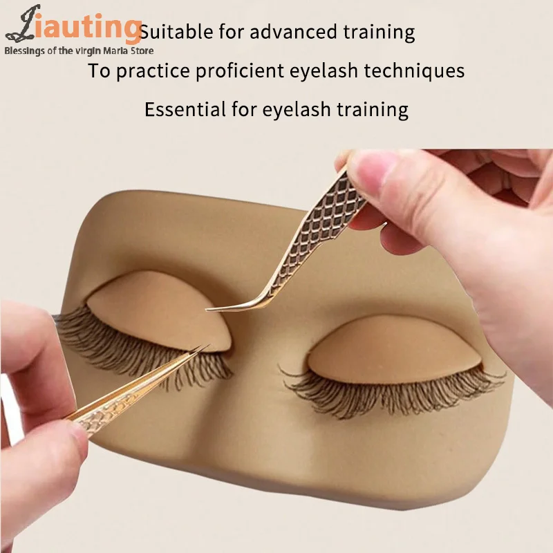 Фото Плоская модель Mini Lash, тренировочная голова для наращивания ресниц со съемными сменными веками и накладными ресницами №2