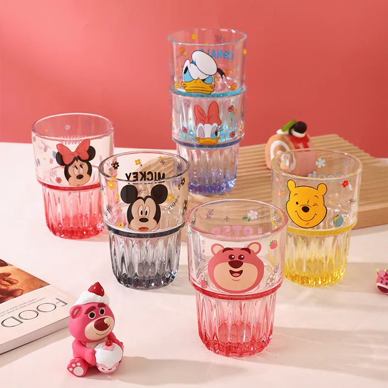 em ze szkła Disney 400 ml naczynia do picia Cartoon Children Milk Mug Kitchen Glasses Transprant Cute Print Tumbler Cups Friend Gift