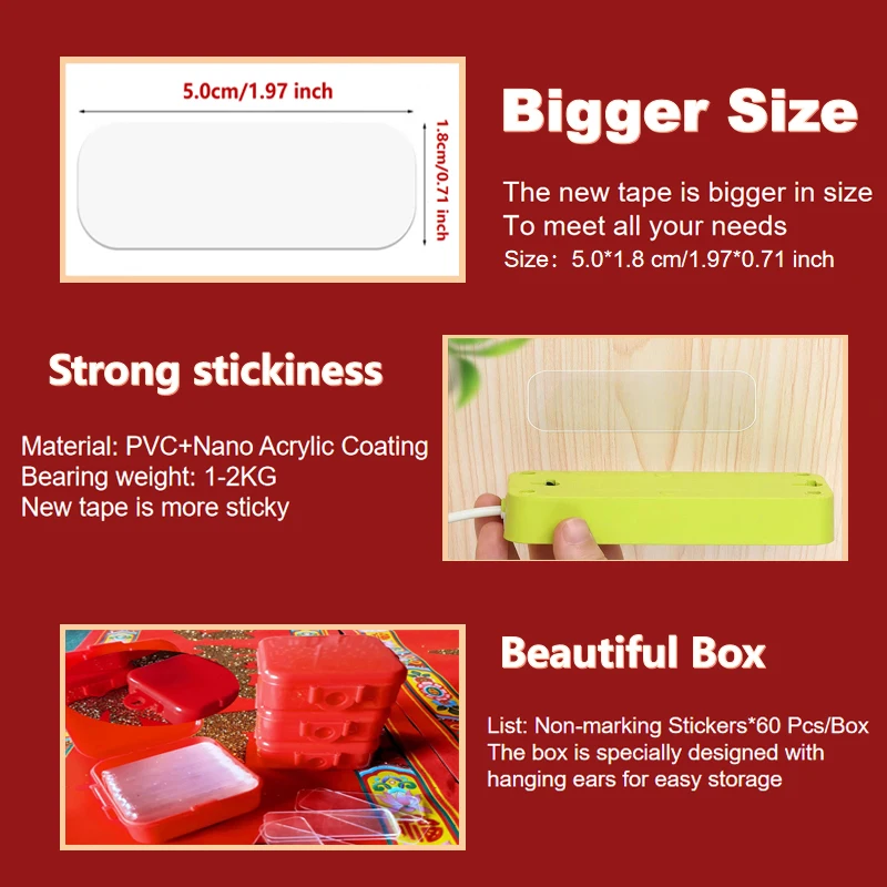 60Pcs/Box Double Sided Stickers Tape Transparent Traceless Strong Adhesion Tapes Waterproof High-adhesive Double Faced Tapes