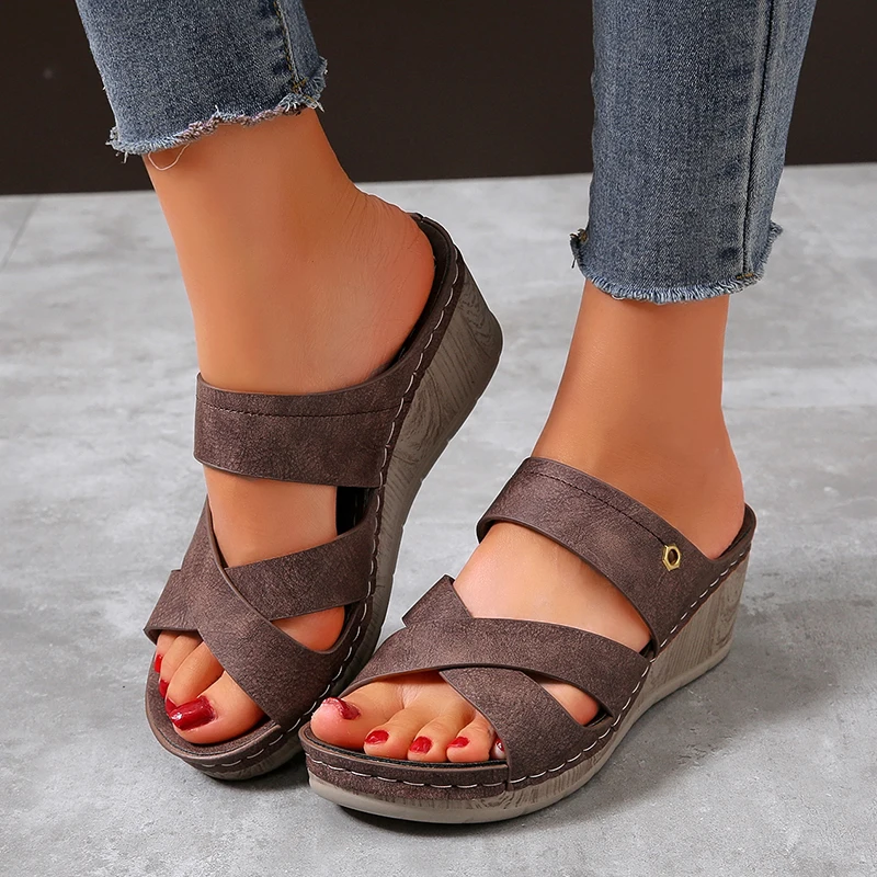 

Женские летние модные сандалии, женские качественные шлепанцы с открытым носком, сандалии на платформе и танкетке, новинка 2022