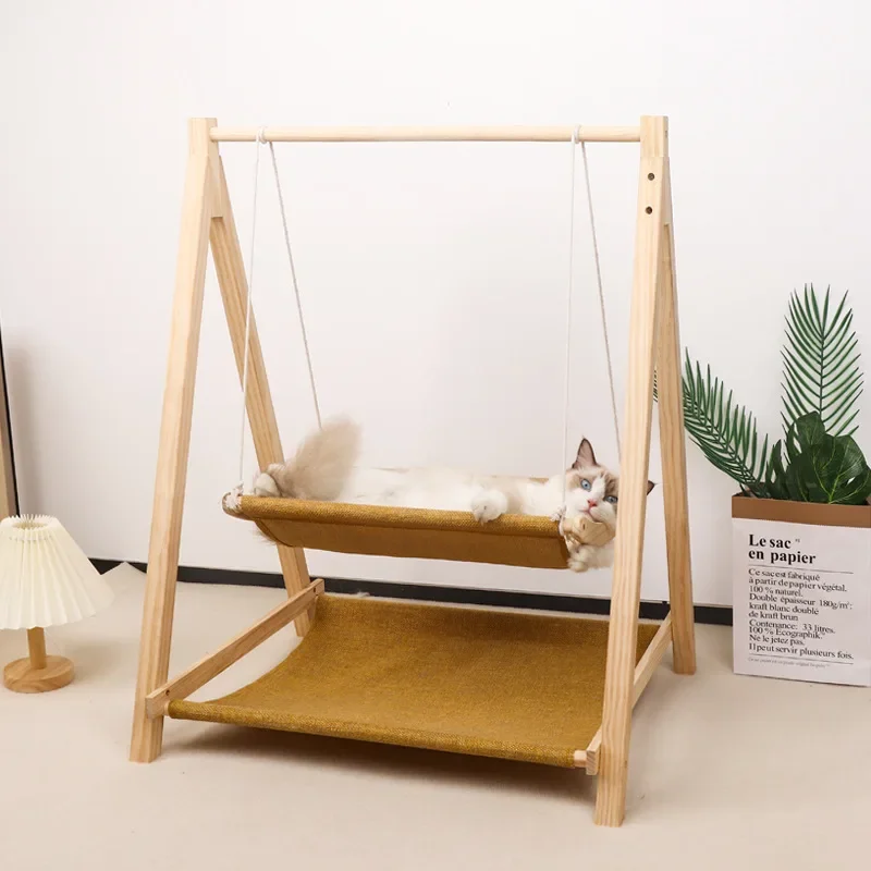 

Pet Hammock Cat Wooden Hanging Cat Nest Breathable Cat Bed Washable Hammock