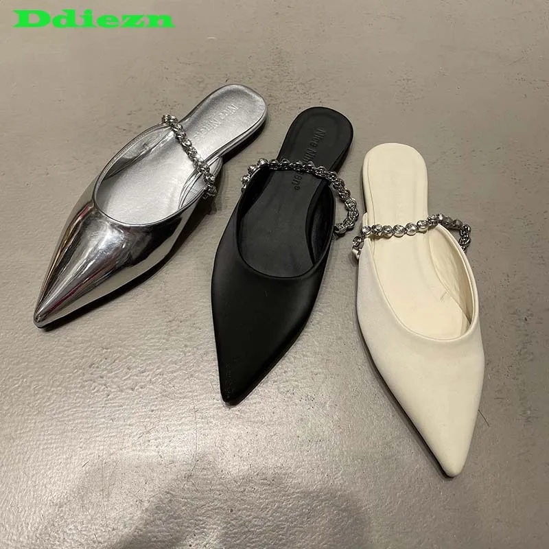 

Женские шлепанцы, новинка 2023, летняя повседневная обувь с острым носком, сланцы, женская обувь, женские уличные мюли, обувь на плоской подошве, сандалии