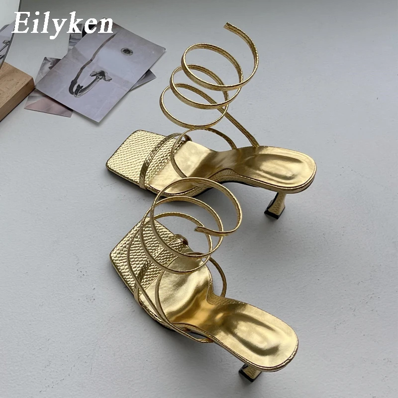 

Eilyken Fashion Gold Rome Sandals Peep Toe Women Thin Low Heel Narrow Band Summer Gladiator Casual Pumps Shoes