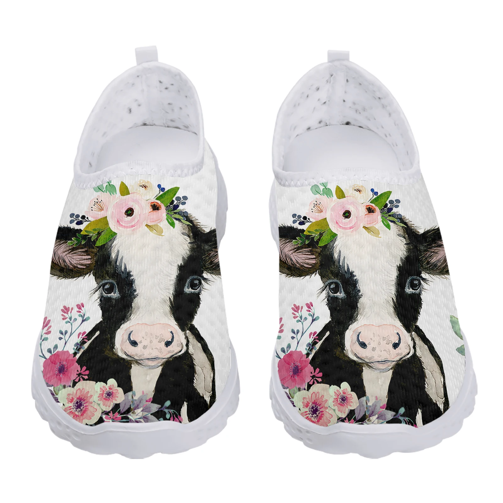 

Кроссовки женские сетчатые с 3D рисунком коровы и цветка, Повседневные Удобные легкие сникерсы без шнуровки, Нескользящие, популярная модель на лето