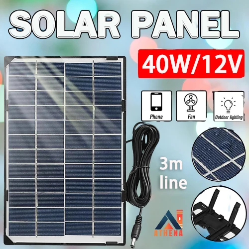 

Portable 12V 40W Solar Panel Waterproof Outdoor DC Output Charge for Solar Monitored Street Lights Fan with Bracket and 3m Line