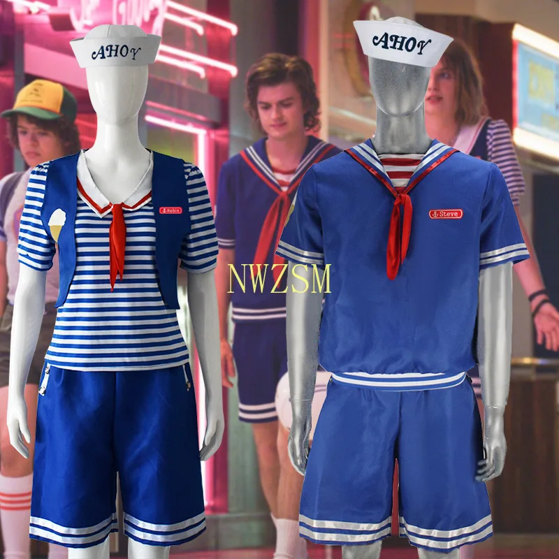 

Stranger Things Season 4 Halloween Cosplay Costume Robin Steve Harrington Scoops Ahoy Adult Men Women Suit Sailor Uniform