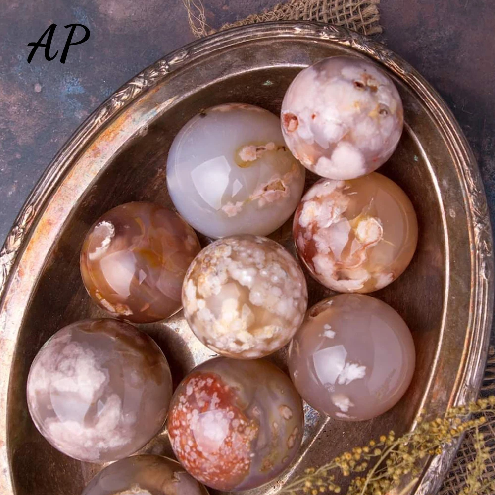 

Natural Cherry Agate Crystal Ball Reiki Quartz Sphere Specimens Crafts Gemstones Healing Polished Flower Agate Ball Home Decor