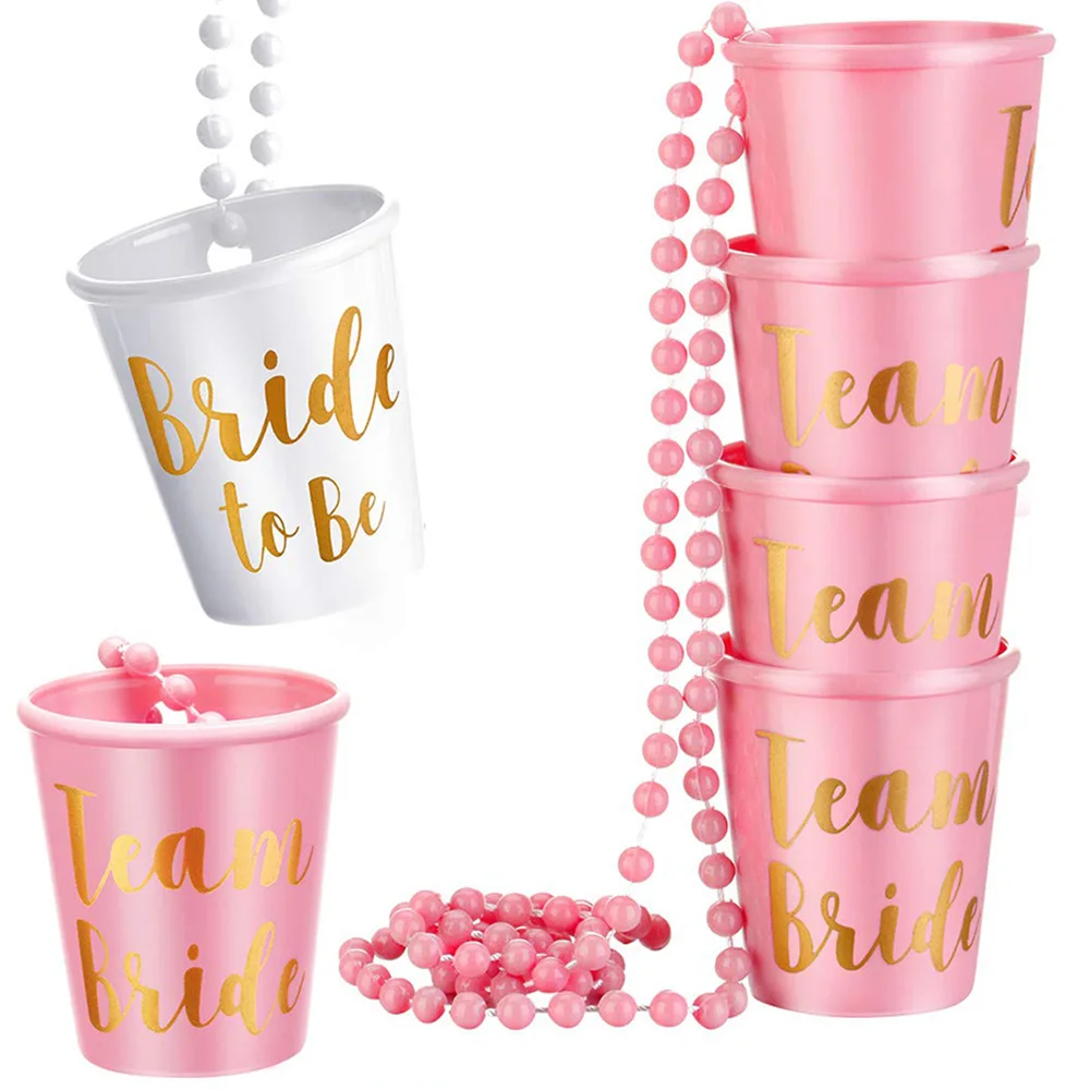 

4pcs/Set Shot Glasses Necklace Plastic for Bachelorette Party Supplies Bride to be Decoration White Pink