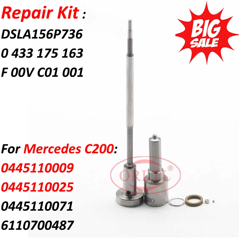 

Repair Kit Nozzle DSLA156P736 (0433175163) Valve F00VC01001 For Mercedes C220,E200 Injector 6110700487,640700487,6600700187