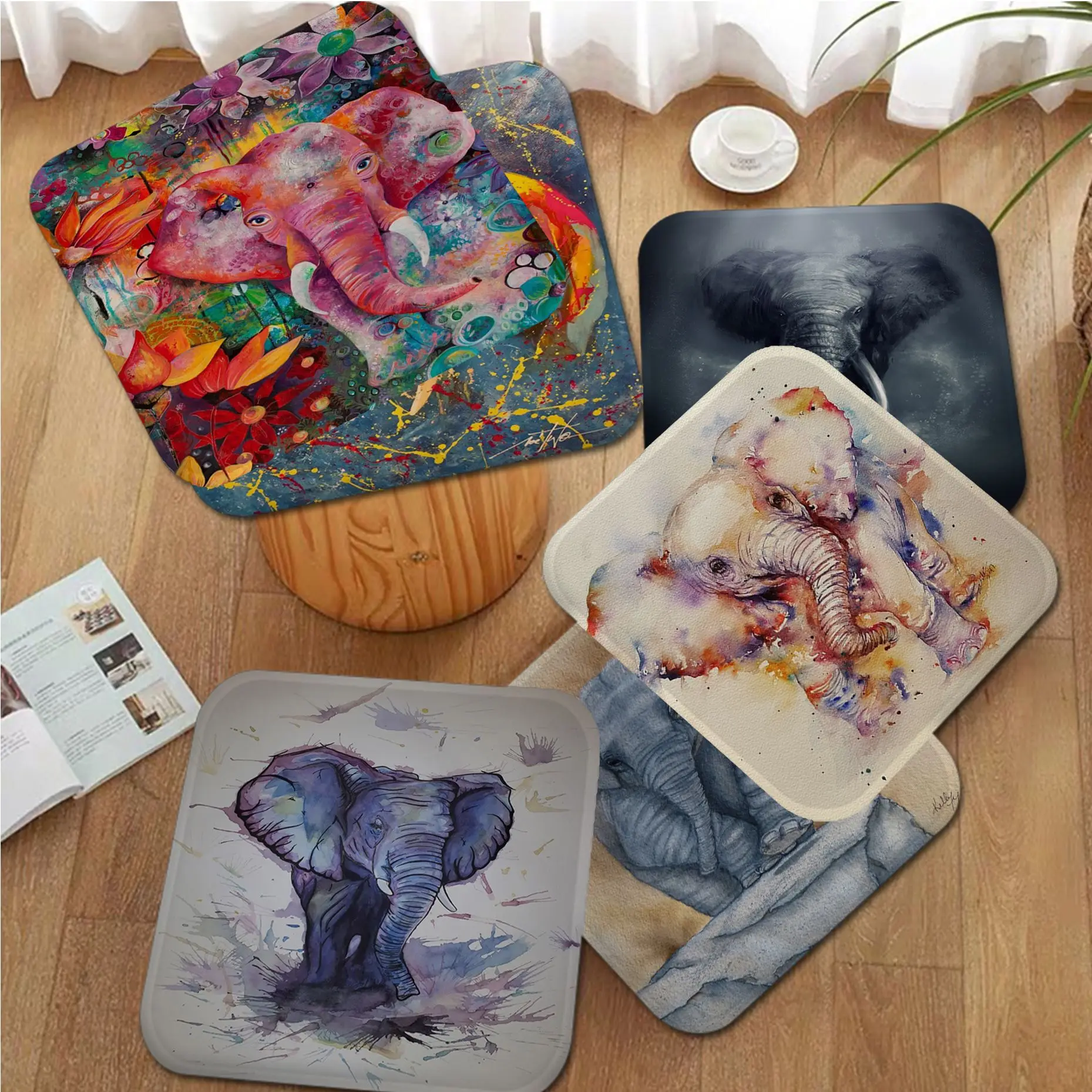 

Elephant Nordic Printing Seat Pad Household Cushion Soft Plush Chair Mat Winter Office Bar Seat Mat