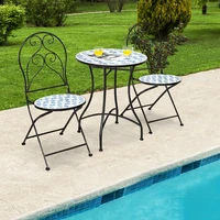 3 Pieces Patio Bistro Furniture Set with Mosaic Design Casual Coffee Table Communication Tables Set Living Room Furniture