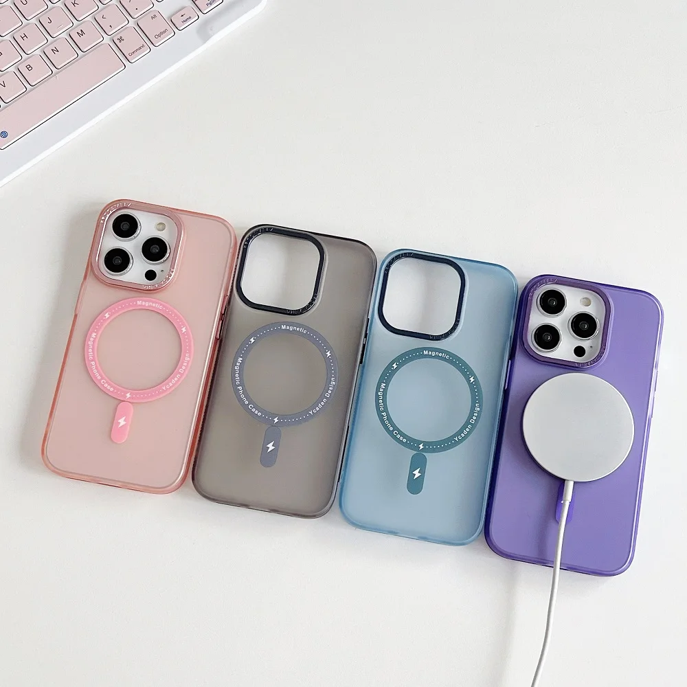 

Matte Wireless charging Magsafe Phone Case for iPhone 14 13 Pro Promax Plus Magnetic Shockproof Lens Protective Clear Cover