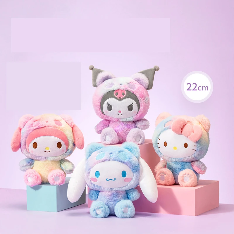 

22 см Kwaii Miniso Sanrio плюшевая игрушка Sanrios My Melody Hello Kittys цветная перекрестная одежда панда серия кукла детские подарки на день рождения