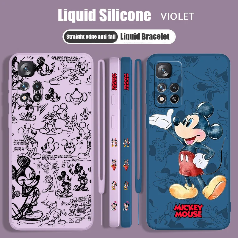 

Disney Mickey Mouse Cute For Redmi Note 12 11T 11S 11E 10S 10T 10 9S 9T 8 Pro Plus Lite Max Liquid Left Rope Phone Case