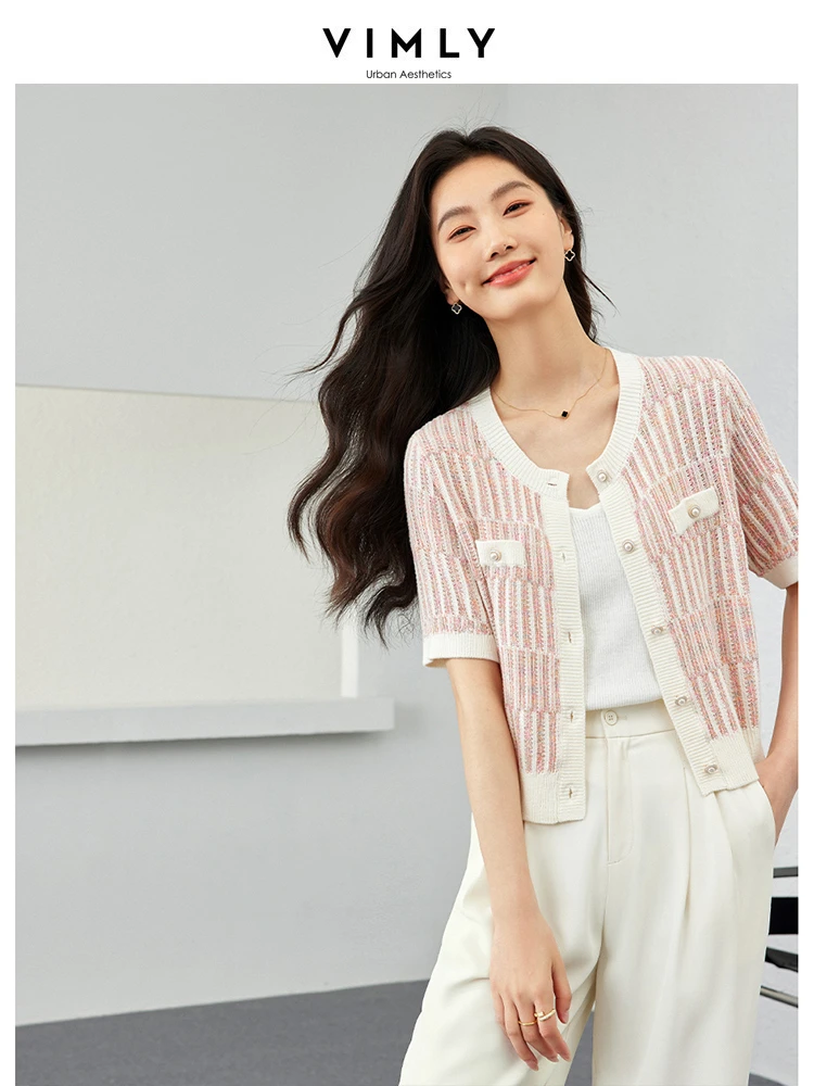 VIMLY женский французский духи с коротким рукавом вязаный кардиган блузка мягкая