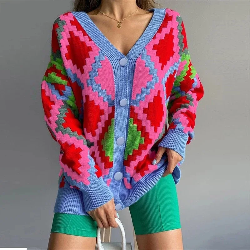 Кардиган женский с милым рисунком Модный зимний свитер Свободный Повседневный