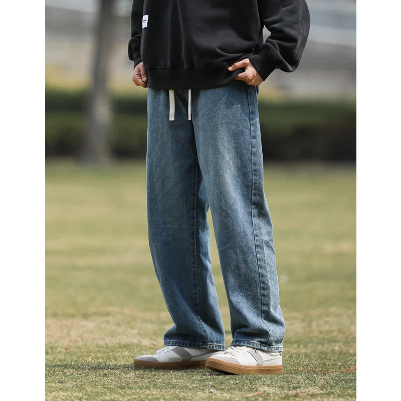 Men's Wear 2022 New Pattern Vintage Versatile Temperament Recreational Blue Jeans Loose Straight Cylinder Trousers Autumn Female