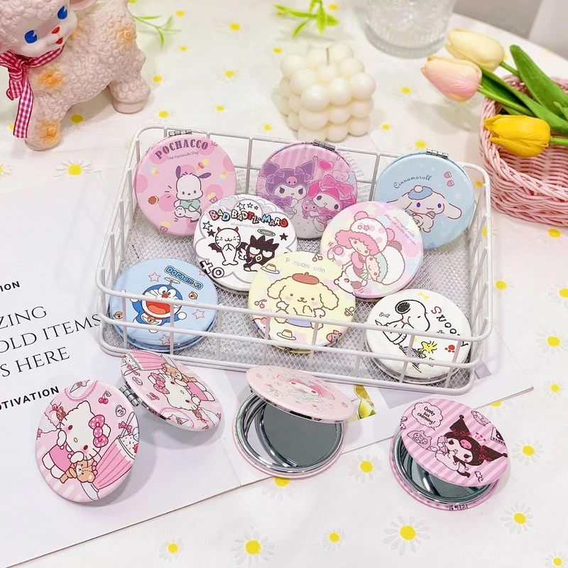

Sanrio Cartoon Cinnamoroll Hello Kitty My Melody Kuromi Cute Portable Fold Double Sided Vanity Round Mirror Kawaii Holiday Gifts