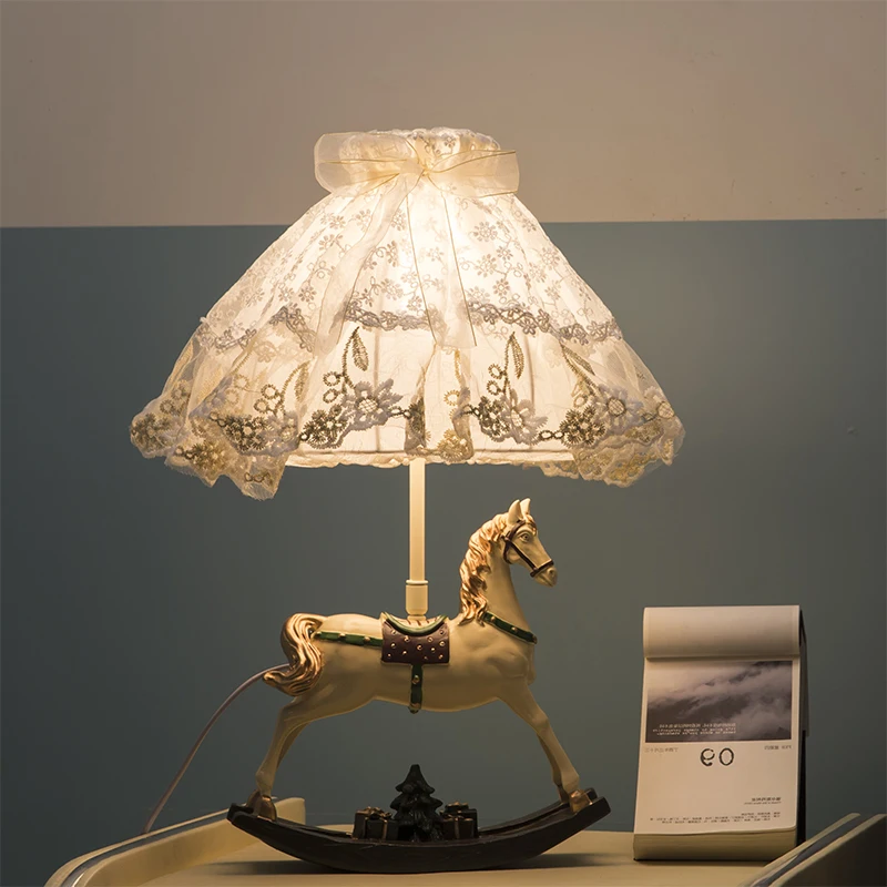 

European Princess Children's Bedroom Bedside Lamp Lace Fabric Creative Fashion Trojan Festival