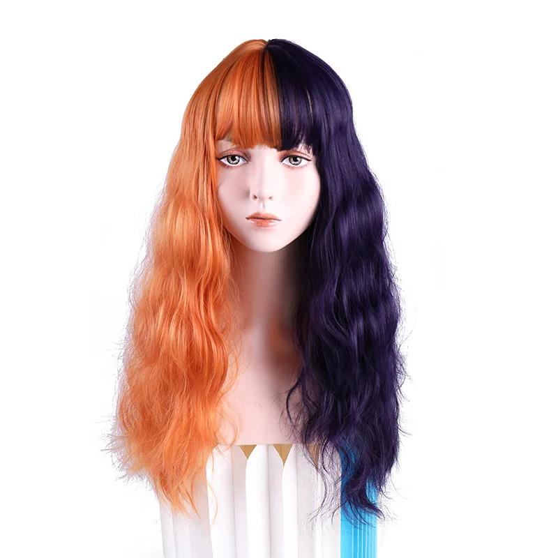 

WIG Cosplay Wig Colored for Women Two-Tone Stitching Long Curly Water Wave Synthetic Hair With Bangs