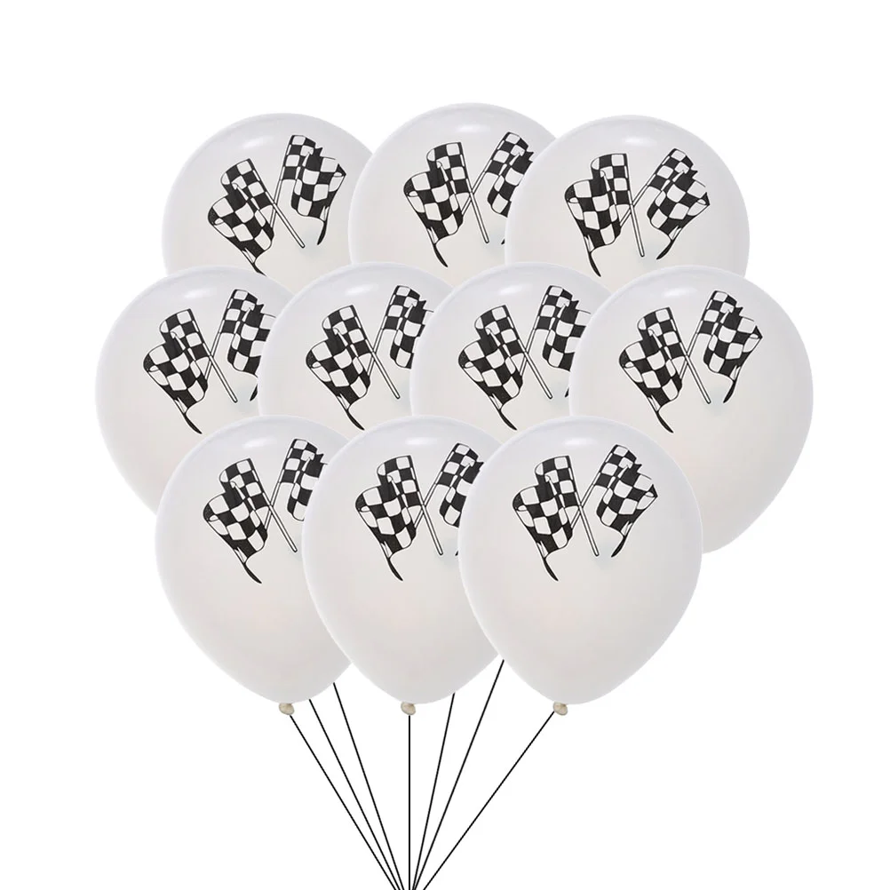 

20 Pcs Checkered Racing Flags Biodegradable Latex Balloons Party Supplies for Race Car Themed Party (White)