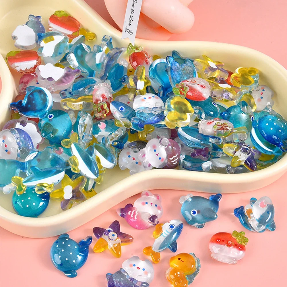 10 шт. прозрачные морские животные серии миниатюрные кабошоны из смолы с плоской