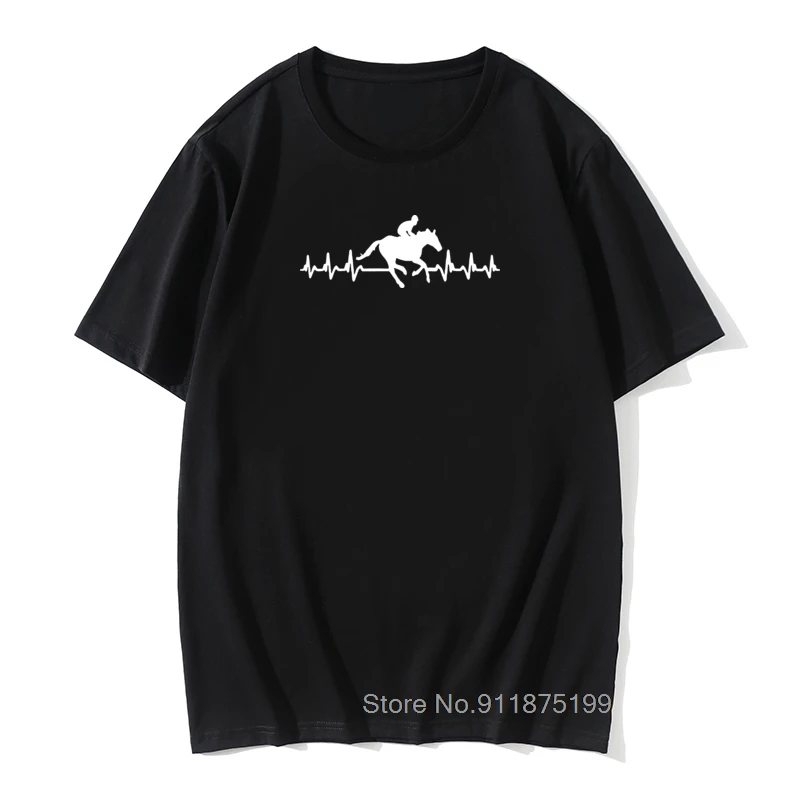

It's In My HeartBeat Horse Riding T Shirt Jockey T-Shirt Horse Racinger Heart Top Summer Casual Man T Shirt Good Quality