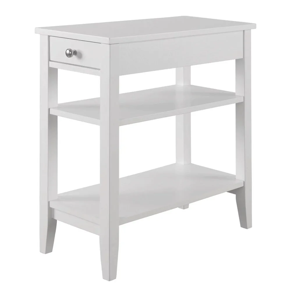 Side End Table With Shelves, White