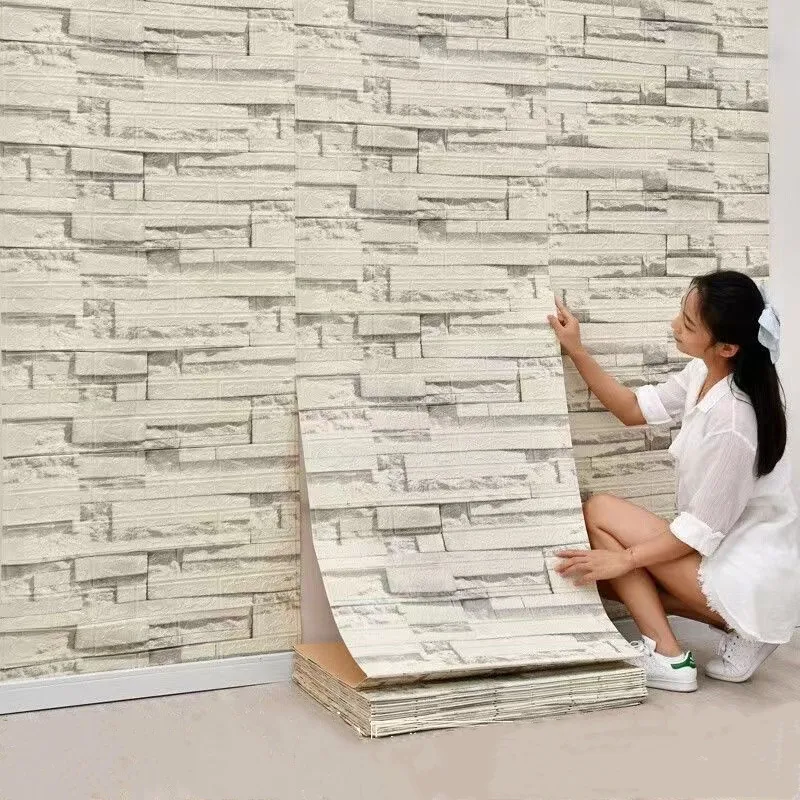 

70cmx10m Waterproof 3d Wallpaper Decorative Self-adhesive Wall Sticker Foam Brick Wallpaper Living Room Bedroom 3D Wall Sticker