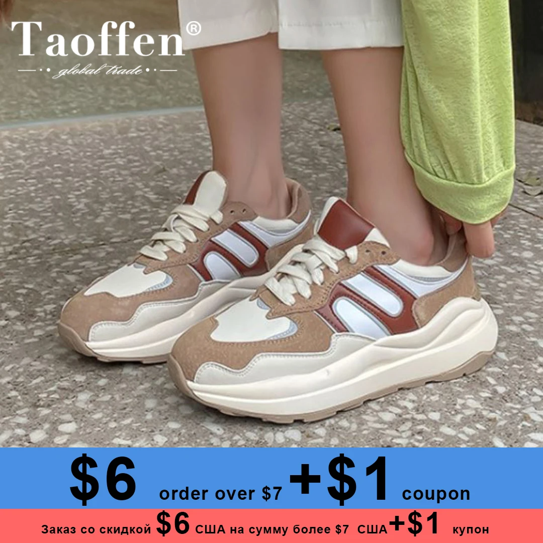 

Taoffen Women Shoes Genuine Leather Sneakers Mixed Color Fashion Outdoor Ins Causal Shoes Female Ladies Footwear Size 34-40