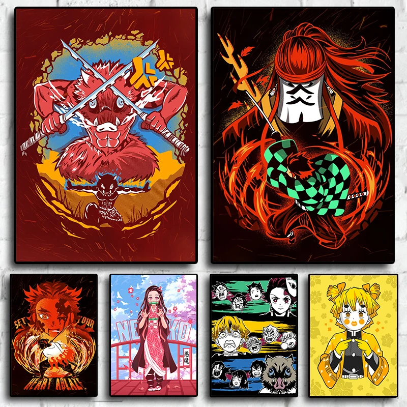 

Japanese Classic Anime Spoof Demon Slayer Nordic prints Wall art posters Home Room Decoration Retro Kids Room canvas painting
