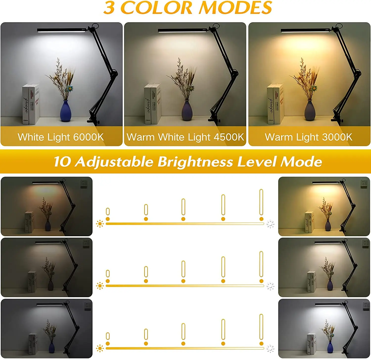 Swing Arm Lights LED Desk Lamp with Clamp Eye Caring Dimmable Lamps Modern Architect Table Reading Light for Study Work | Освещение