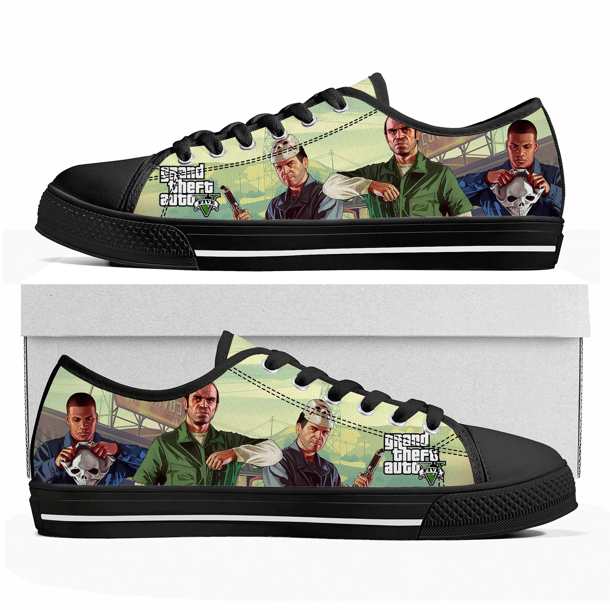 

Grand Theft Auto V 5 Low Top Sneakers Womens Mens Teenager GTA Five High Quality Canvas Sneaker Game Couple Tailor Made Shoes
