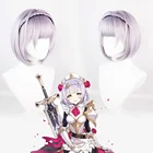 Парик для косплея Game Genshin Impact-Noelle, термостойкие синтетические волосы из аниме Хэллоуин, 35 см, с короткой тесьмой, серебристо-фиолетового цвета
