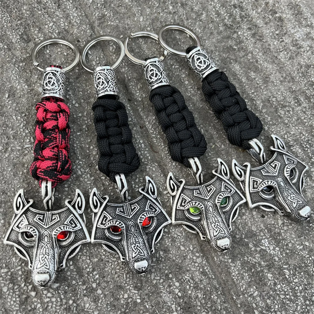 

1Pcs Wolf Head Trinity Bead Diy Lanyard Viking Jewelry Survival Rope Keychain Handmade Womens Mens Paracord Keyring
