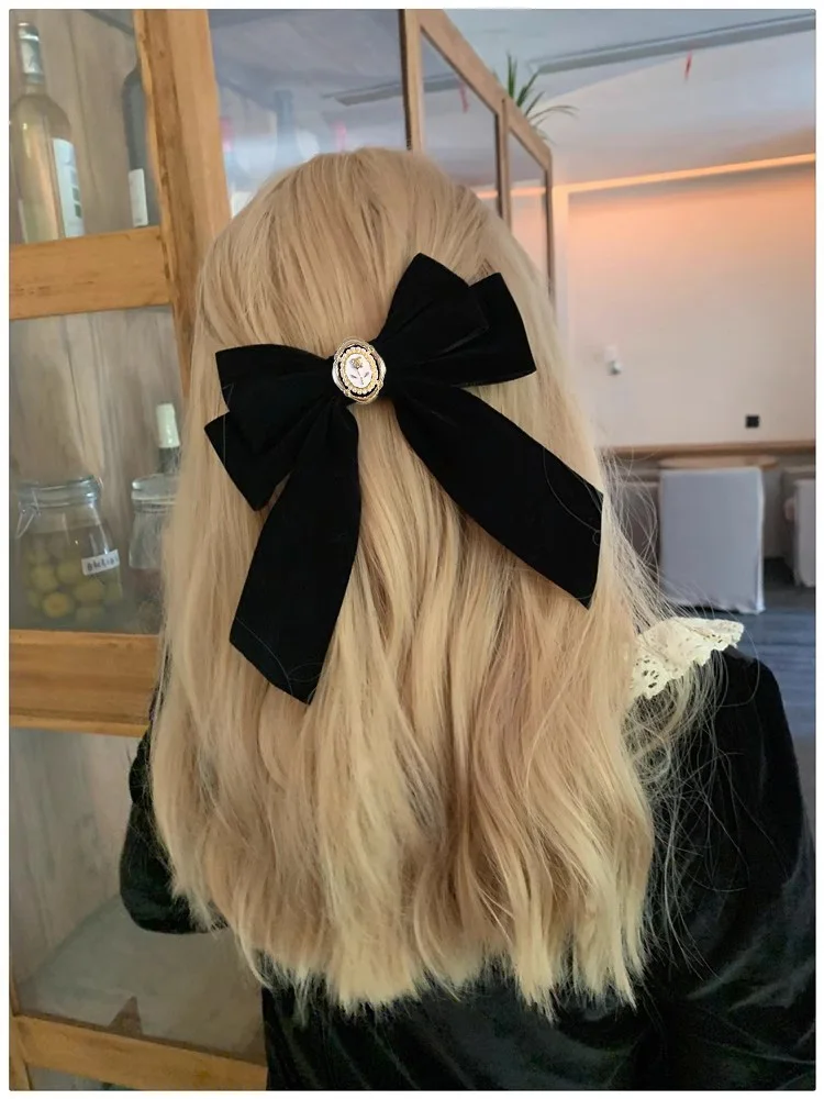 Элегантные черные бархатные заколки для волос с бантом девочек в стиле ретро из