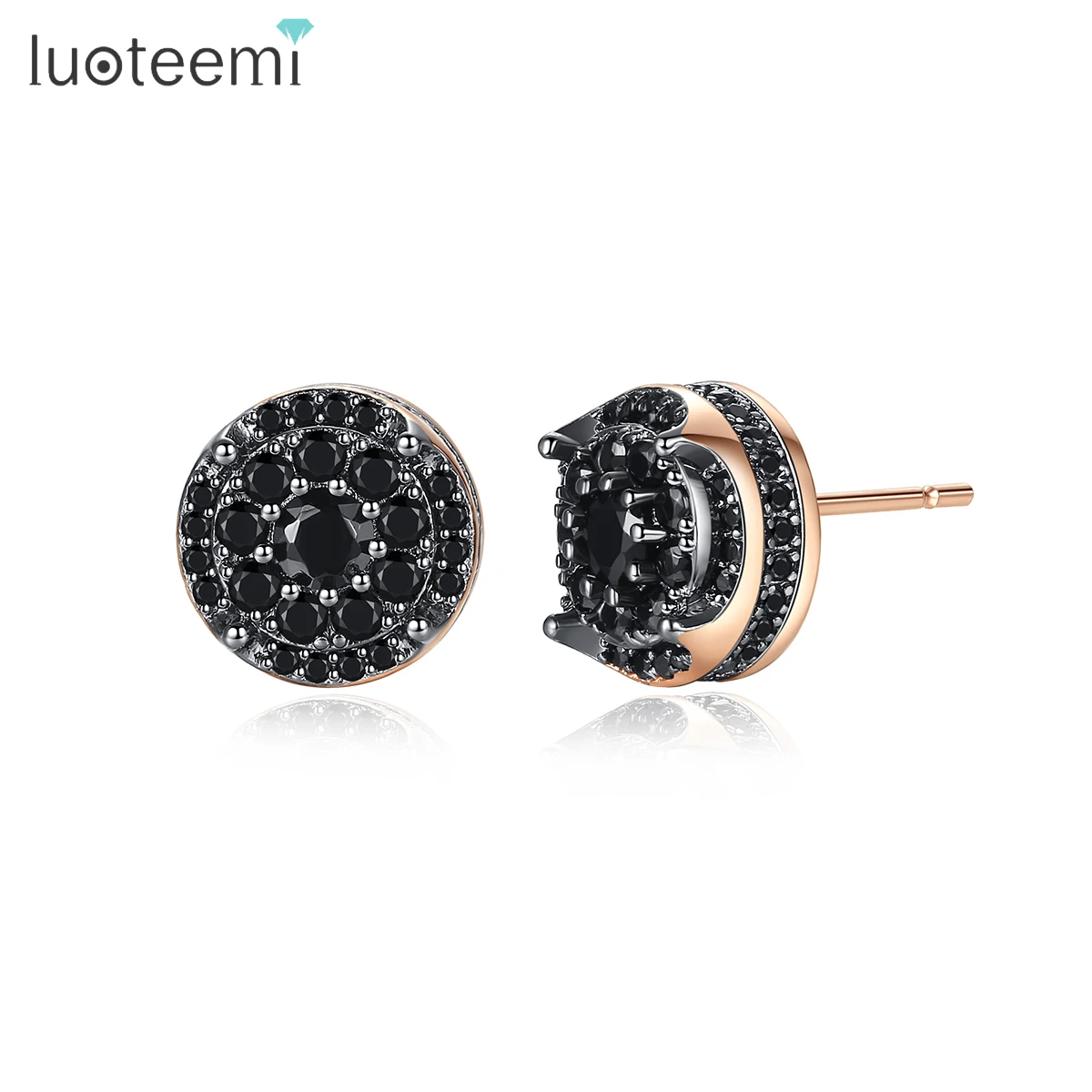 

LUOTEEMI Black Small Round Stud Earrings for Women Girls AAA Shiny Cubic Zircon HIP Hop Man Fashion Jewelry 2022 Trendy New
