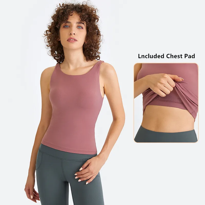 

Yushuhua Deep U Neck Workout Yoga Vest Tops Women Fitness Tank Sport Shirts Slim Fit Lncluded Chest Pad Vest Casual Clothing