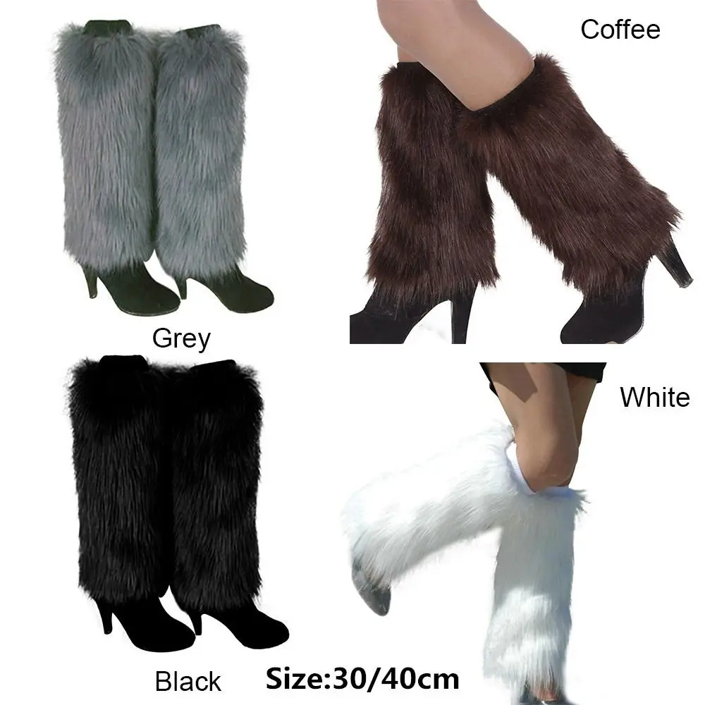 Lolita Soft Furry Faux Fur Knee High Leg Warmers Boot Socks Ankle Warmer Foot Covers images - 6