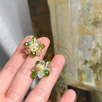fresh jewelry crystal female flower stud earrings brilliant delicate multigreen color girl gift fashion earrings for women