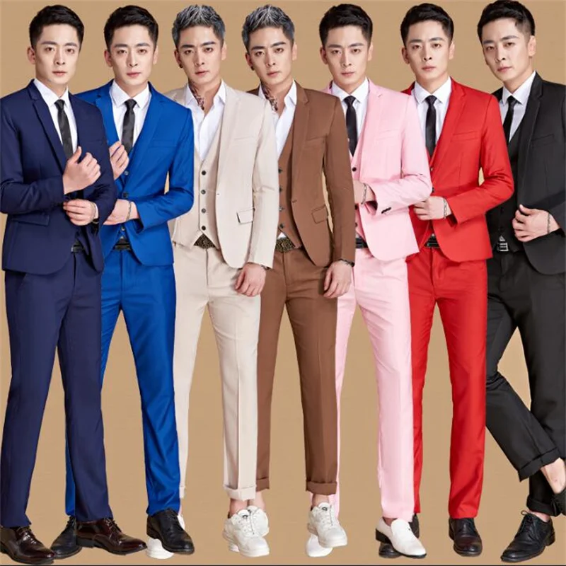 

Chorus stage groom wedding suits for men color blazer boys prom suits fashion slim masculino latest coat pant designs singer