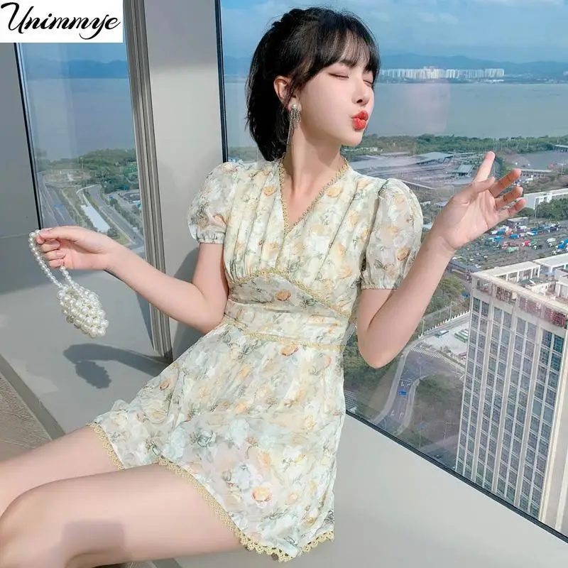 

2023 Women Luxury Vintage Jumpsuit Korean Fashion Floral Printed Party Wide Leg Short Romper Female Sweet Casual Playsuits X31