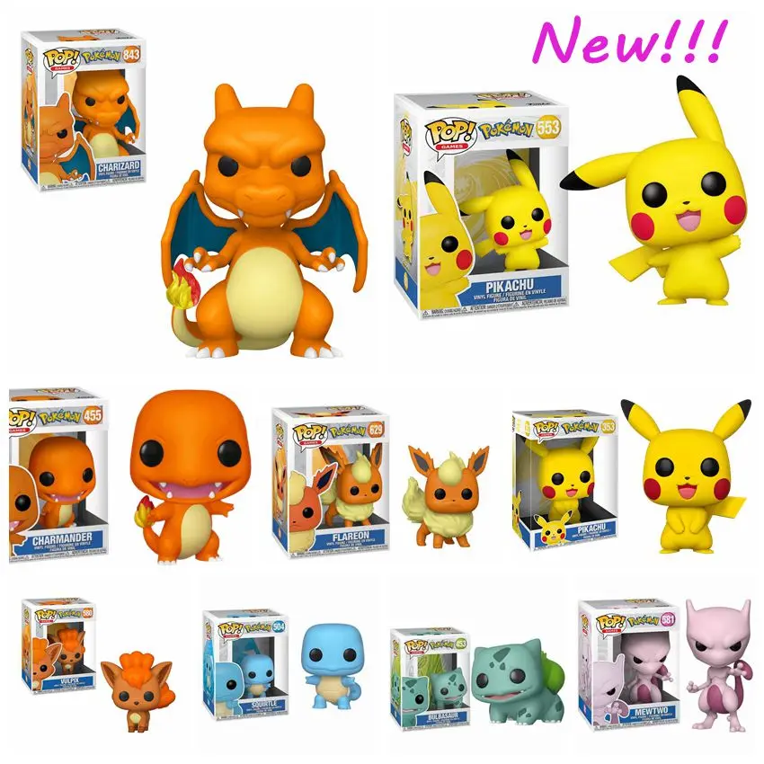 

FUNKO POP Game Pokemon Go Pikachu 553# MEWTWO #581# FLAREON 629# VULPIX 580# CHARIZARD 843# BLUBASAUR 453 Figure Collection Toys